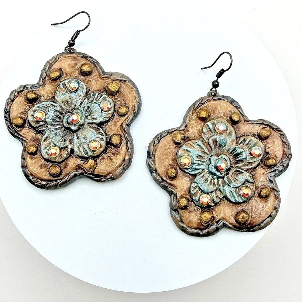 Vintage 90s Flower Drop Earrings Glass Rhinestone Women's Classic‎ Jewelry